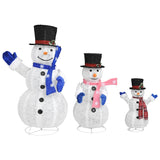 Decorative Christmas Snowman Family Figures with LED Luxury Fabric - 45-Degree Angle