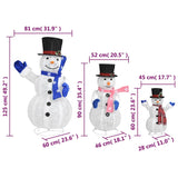 Decorative Christmas Snowman Family Figures with LED Luxury Fabric - Close-Up Angle