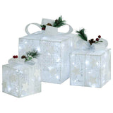 Decorative Christmas Gift Boxes 3 pcs White Outdoor Indoor - Front View