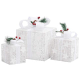 Decorative Christmas Gift Boxes 3 pcs White Outdoor Indoor - Top-Down View