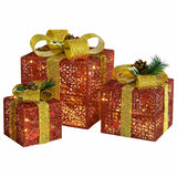 Decorative Christmas Gift Boxes 3 pcs Red Outdoor Indoor - Front View