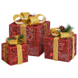 Decorative Christmas Gift Boxes 3 pcs Red Outdoor Indoor - Top-Down View