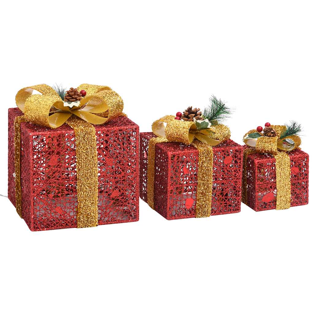 Decorative Christmas Gift Boxes 3 pcs Red Outdoor Indoor