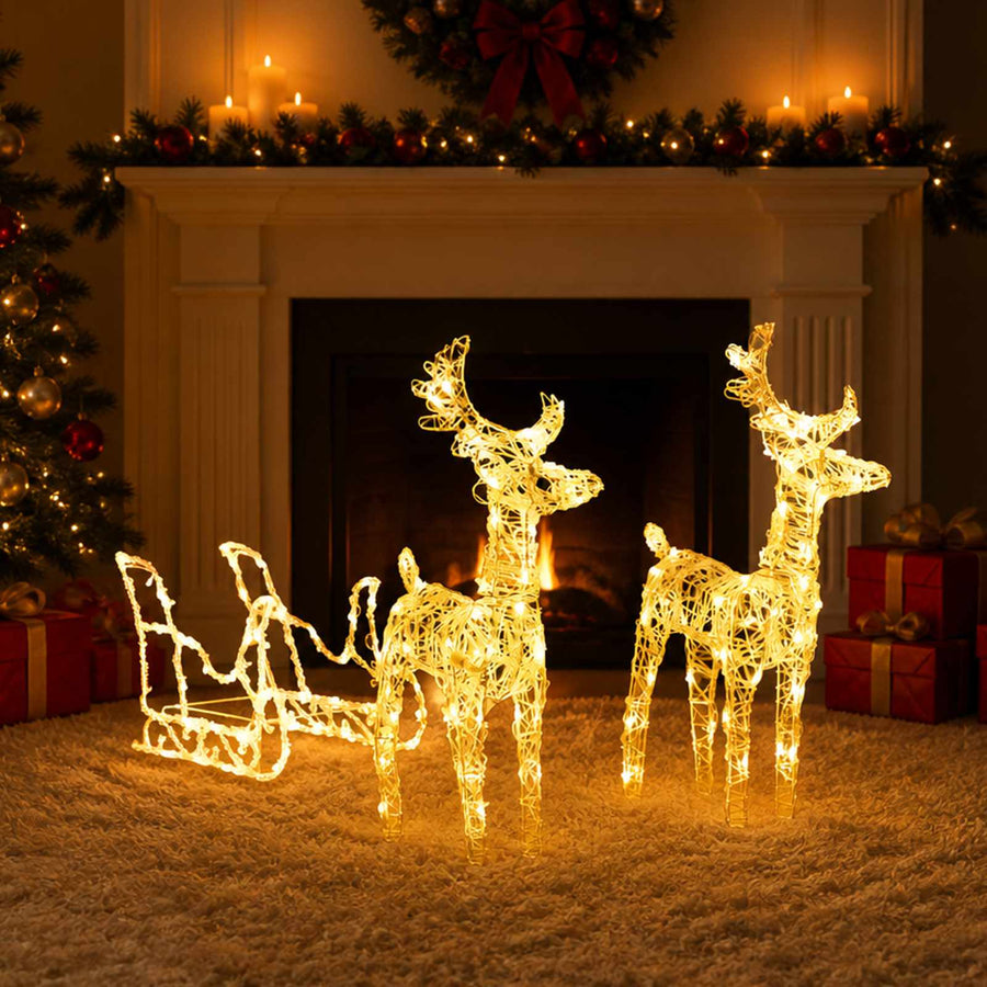Reindeers & Sleigh Christmas Decoration 160 LEDs 130 cm Acrylic