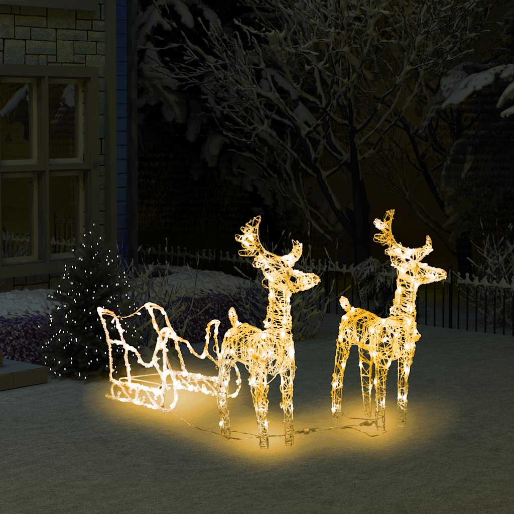 Reindeers & Sleigh Christmas Decoration 160 LEDs 130 cm Acrylic