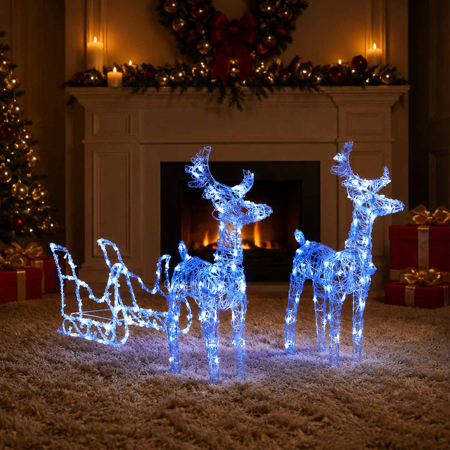 Reindeers & Sleigh Christmas Decoration 160 LEDs 130 cm Acrylic