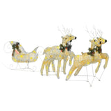Reindeer & Sleigh Christmas Decoration 100 LEDs Outdoor Gold - Front View