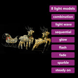 Reindeer & Sleigh Christmas Decoration 100 LEDs Outdoor Gold - Side View