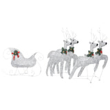 Reindeer & Sleigh Christmas Decoration 100 LEDs Outdoor Silver - 45-Degree Angle