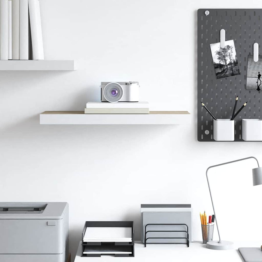 Floating Wall Shelf Oak and White 60x23.5x3.8 cm MDF