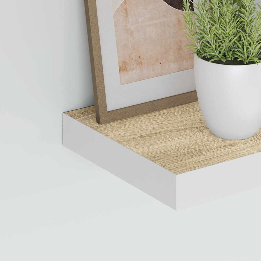 Floating Wall Shelf Oak and White 60x23.5x3.8 cm MDF