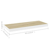 Floating Wall Shelf Oak and White 60x23.5x3.8 cm MDF - Close-Up Angle