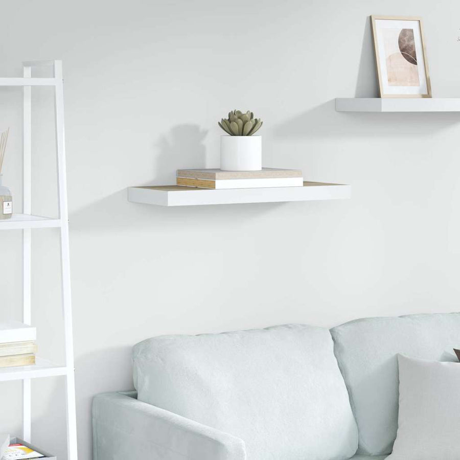 Floating Wall Shelf Oak and White 60x23.5x3.8 cm MDF