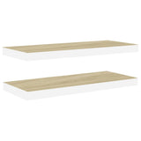 Floating Wall Shelves 2 pcs Oak and White 60x23.5x3.8 cm MDF - Front View