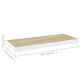 Floating Wall Shelves 2 pcs Oak and White 60x23.5x3.8 cm MDF - Low Angle