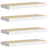 Floating Wall Shelves 4 pcs Oak and White 60x23.5x3.8 cm MDF - Front View