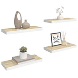 Floating Wall Shelves 4 pcs Oak and White 60x23.5x3.8 cm MDF - 45-Degree Angle