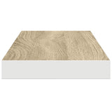 Floating Wall Shelves 4 pcs Oak and White 60x23.5x3.8 cm MDF - Low Angle