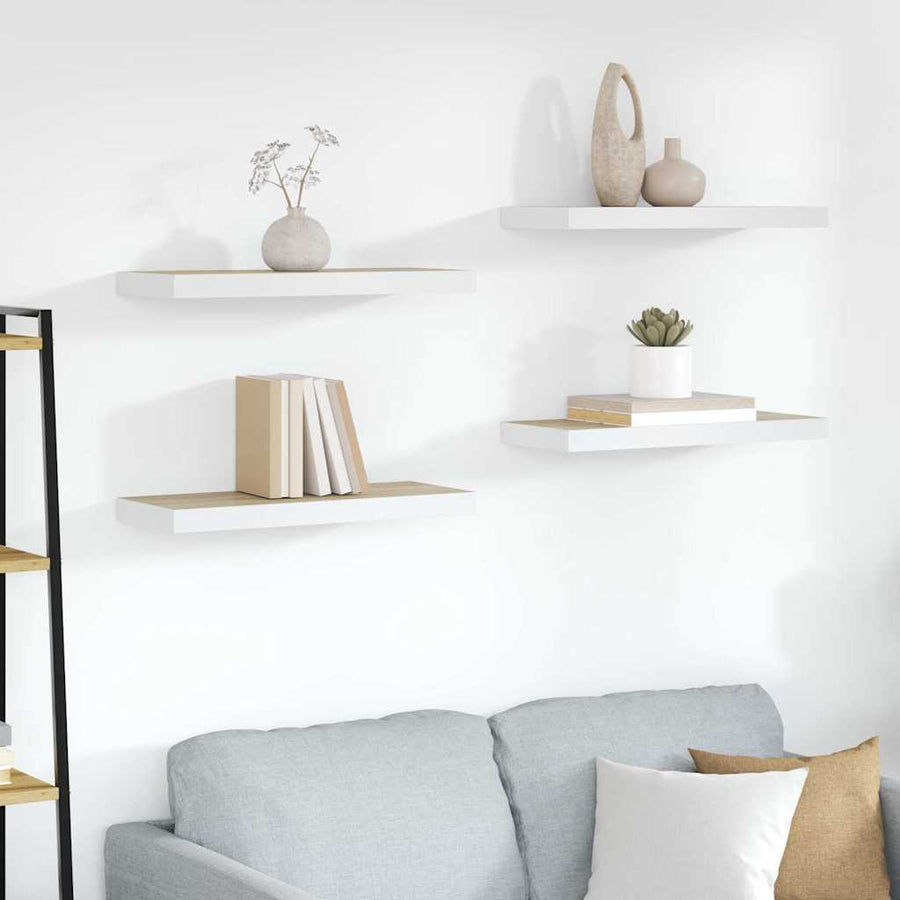 Floating Wall Shelves 4 pcs Oak and White 60x23.5x3.8 cm MDF
