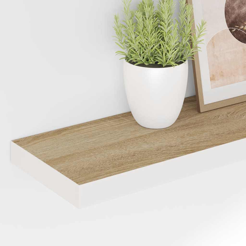 Floating Wall Shelf Oak and White 80x23.5x3.8 cm MDF
