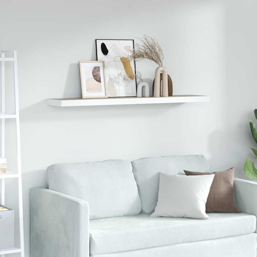 Floating Wall Shelf Oak and White 80x23.5x3.8 cm MDF