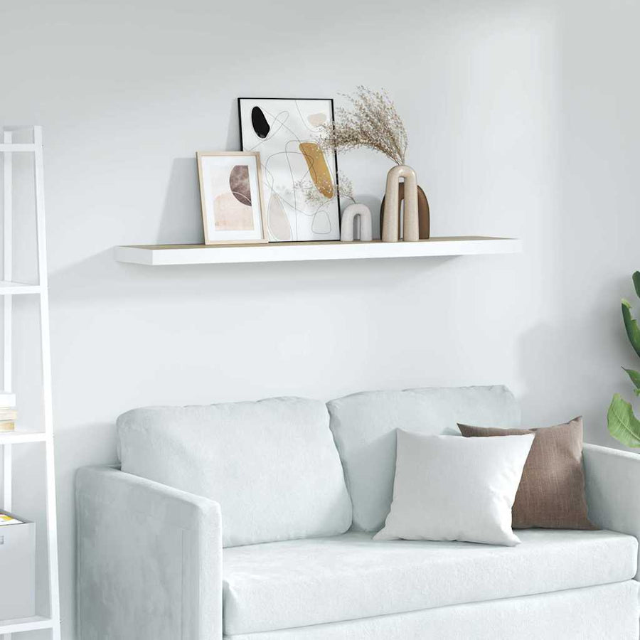 Floating Wall Shelf Oak and White 80x23.5x3.8 cm MDF