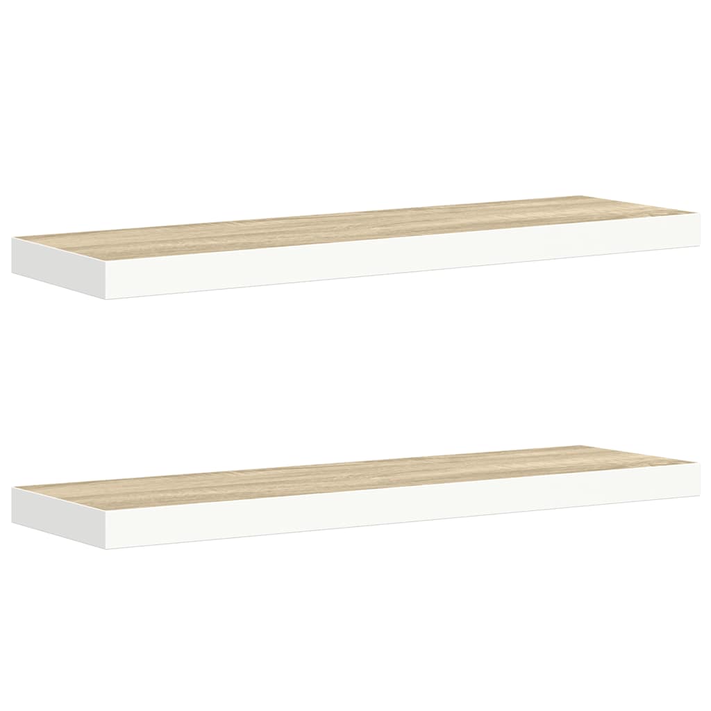 Floating Wall Shelves 2 pcs Oak and White 80x23.5x3.8 cm MDF