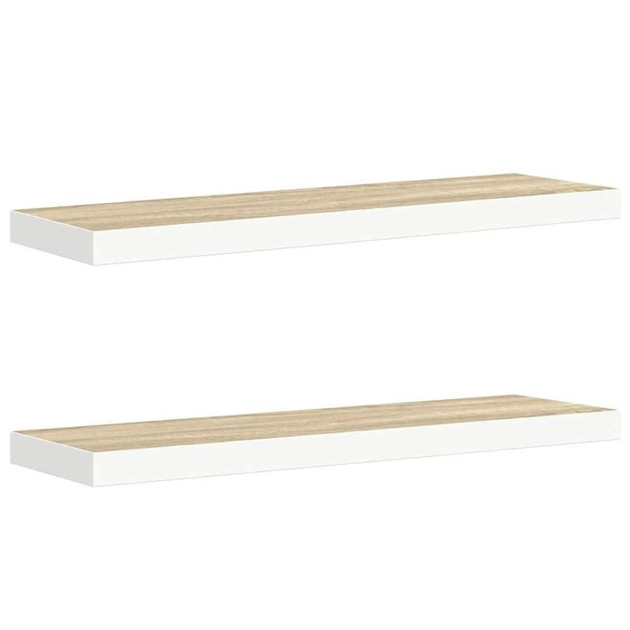 Floating Wall Shelves 2 pcs Oak and White 80x23.5x3.8 cm MDF