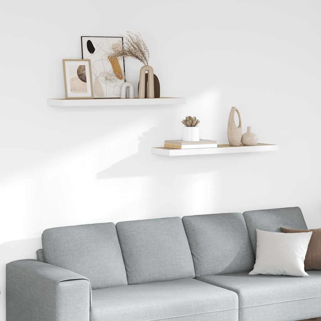 Floating Wall Shelves 2 pcs Oak and White 80x23.5x3.8 cm MDF