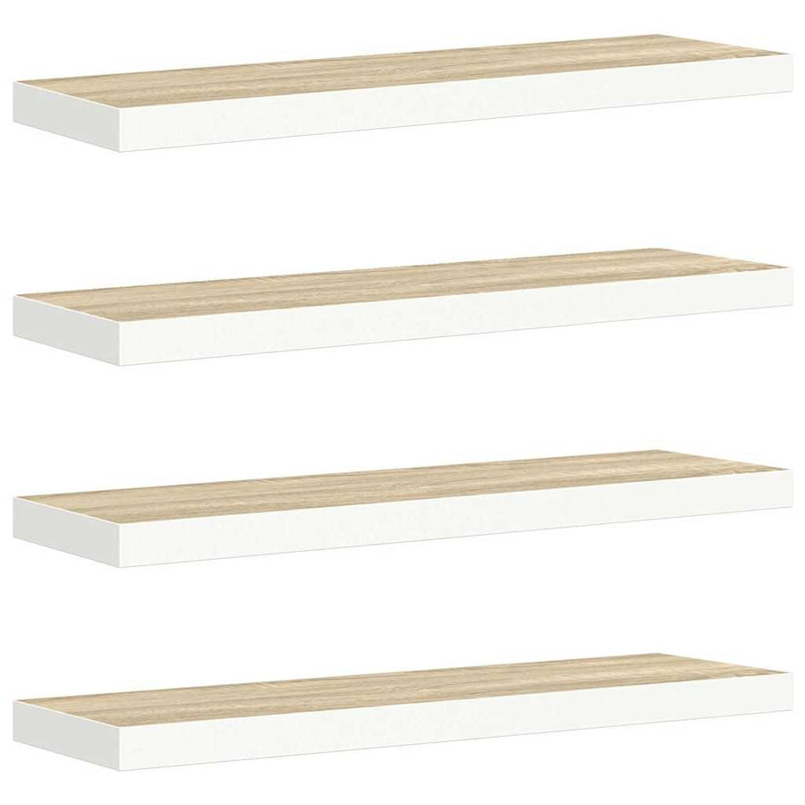 Floating Wall Shelves 4 pcs Oak and White 80x23.5x3.8 cm MDF