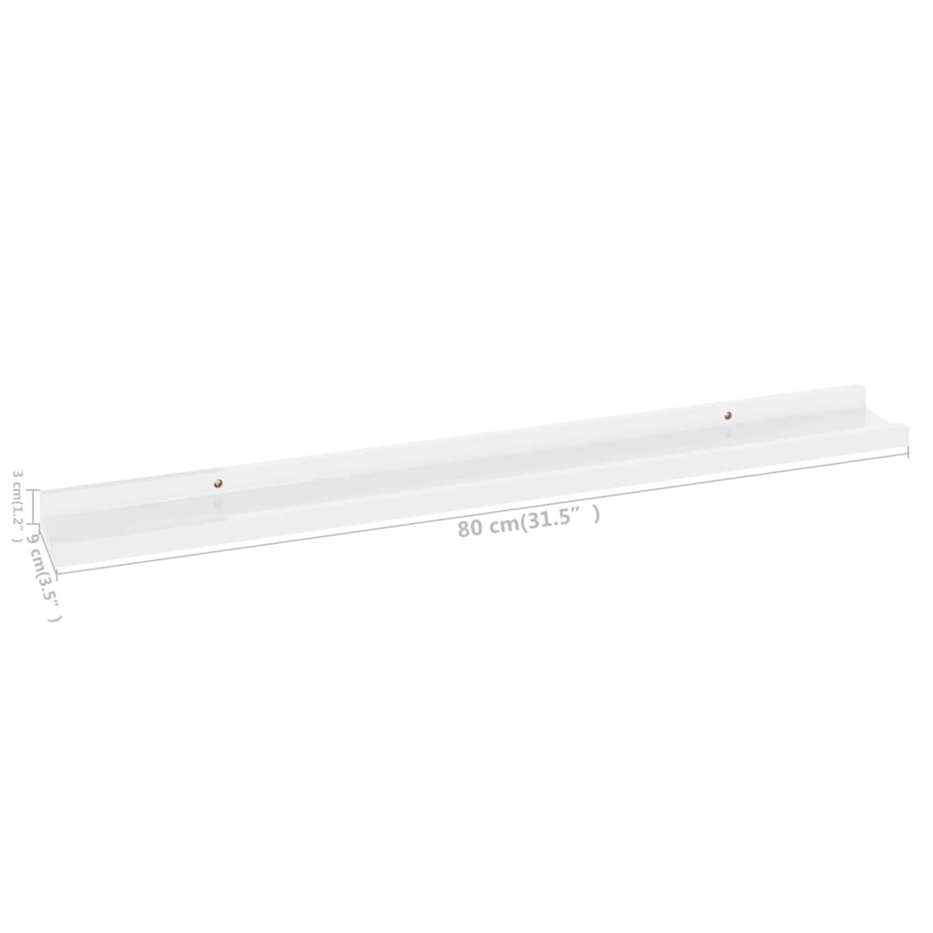 Wall Shelves 2 pcs High Gloss White 80x9x3 cm