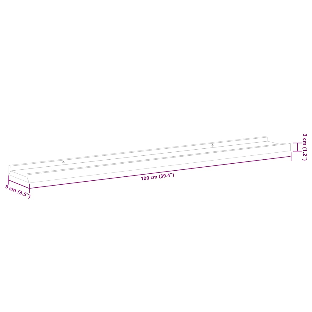 Wall Shelves 2 pcs Black 100x9x3 cm