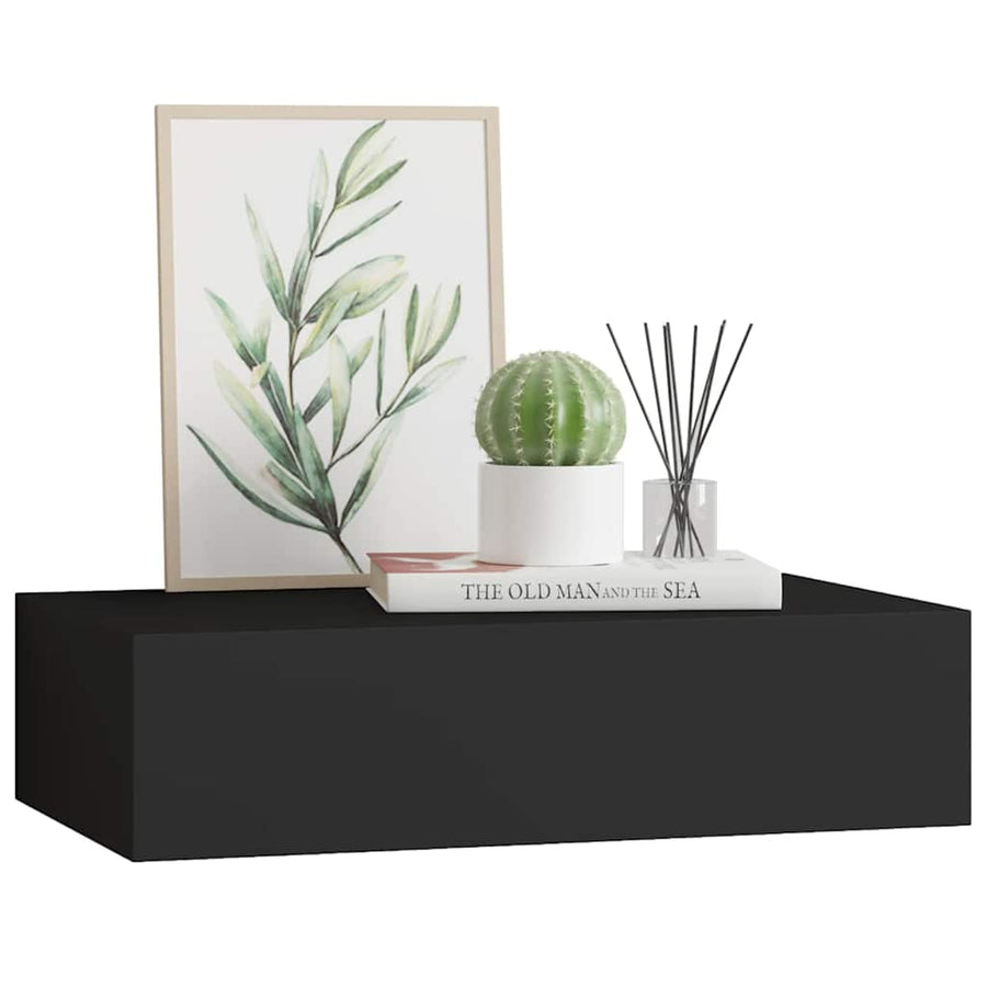 Wall-mounted Drawer Shelf Black 40x23.5x10cm MDF