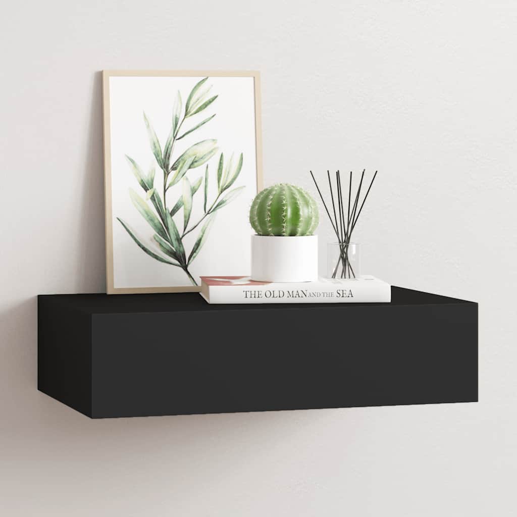 Wall-mounted Drawer Shelf Black 40x23.5x10cm MDF