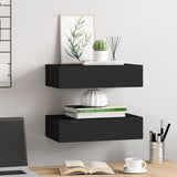 Wall-mounted Drawer Shelves 2 pcs Black 40x23.5x10cm MDF - Side View