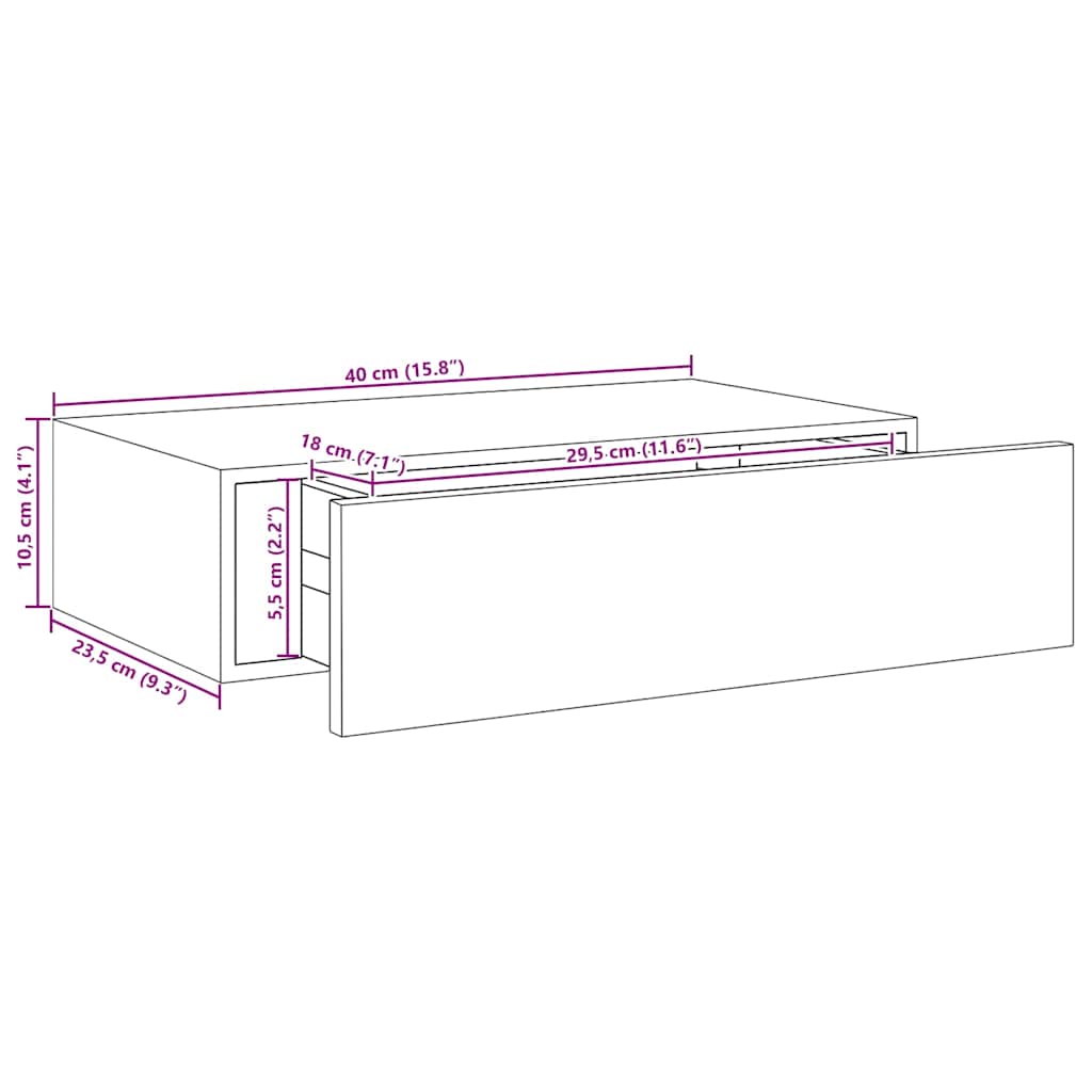 Wall-mounted Drawer Shelf Grey 40x23,5x10cm MDF