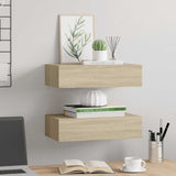 Wall-mounted Drawer Shelves 2 pcs Oak 40x23.5x10cm MDF - Side View