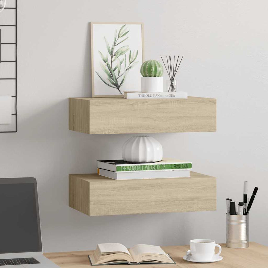 Wall-mounted Drawer Shelves 2 pcs Oak 40x23.5x10cm MDF
