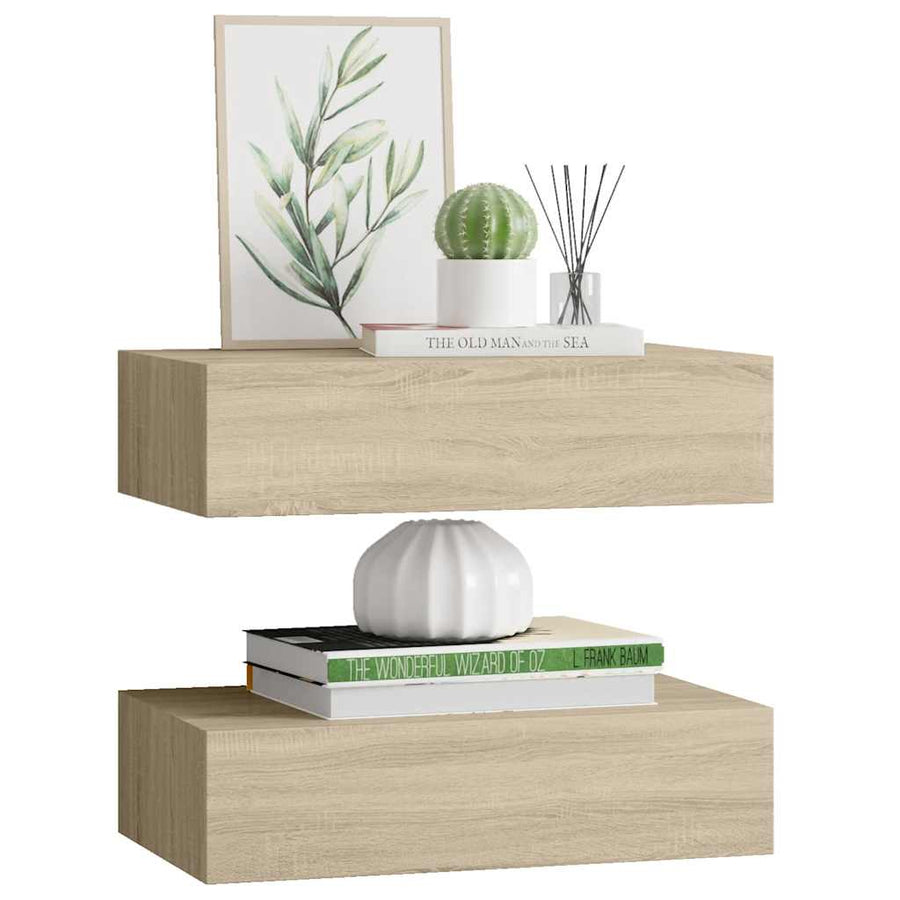 Wall-mounted Drawer Shelves 2 pcs Oak 40x23.5x10cm MDF