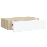 Wall-mounted Drawer Shelf Oak and White 40x23.5x10cm MDF - Front View