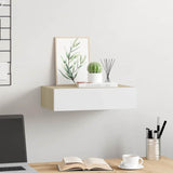 Wall-mounted Drawer Shelf Oak and White 40x23.5x10cm MDF - Side View