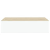 Wall-mounted Drawer Shelf Oak and White 40x23.5x10cm MDF - Rear View