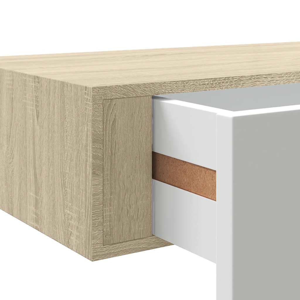Wall-mounted Drawer Shelf Oak and White 40x23.5x10cm MDF