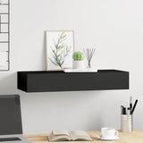 Wall-mounted Drawer Shelf Black 60x23.5x10cm MDF - Side View