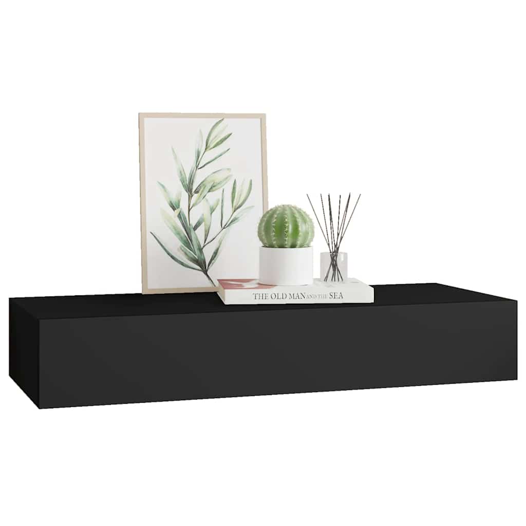 Wall-mounted Drawer Shelf Black 60x23.5x10cm MDF