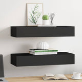 Wall-mounted Drawer Shelves 2 pcs Black 60x23.5x10cm MDF - Side View