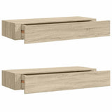Wall-mounted Drawer Shelves 2 pcs Oak 60x23.5x10cm MDF