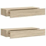 Wall-mounted Drawer Shelves 2 pcs Oak 60x23.5x10cm MDF - Front View
