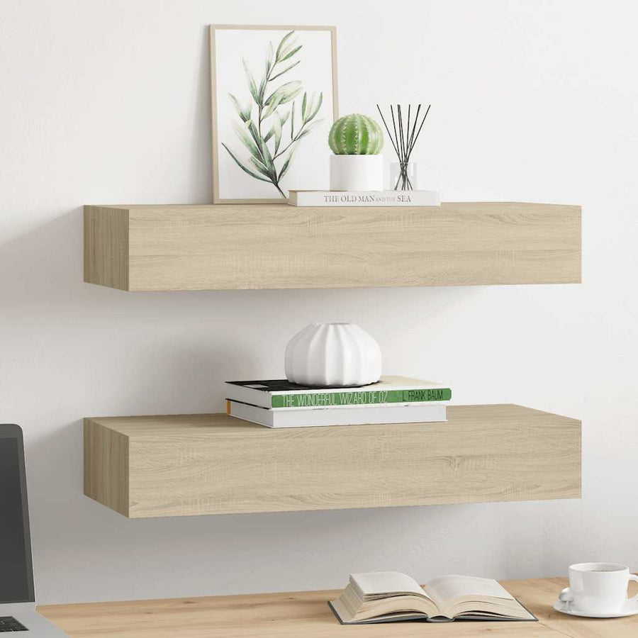 Wall-mounted Drawer Shelves 2 pcs Oak 60x23.5x10cm MDF