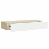 Wall-mounted Drawer Shelf Oak and White 60x23.5x10cm MDF - Front View